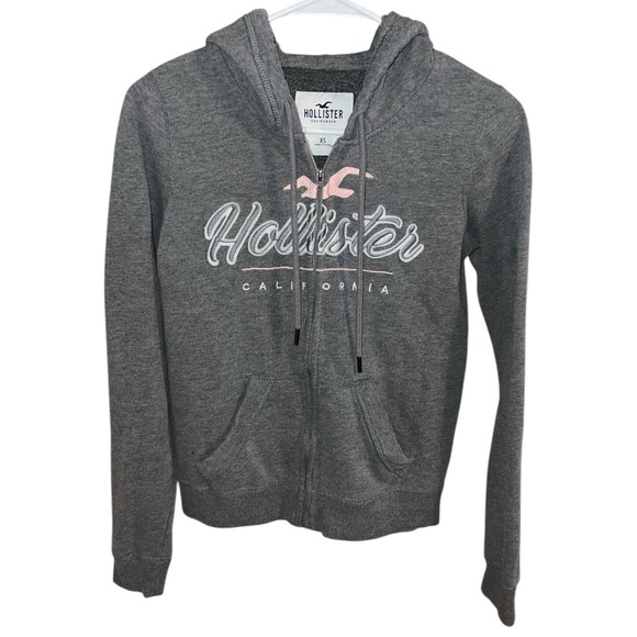 Vintage Y2K Hollister Zip-Up Hoodie Gray with Script & Pink Logo – XS - Picture 4 of 7